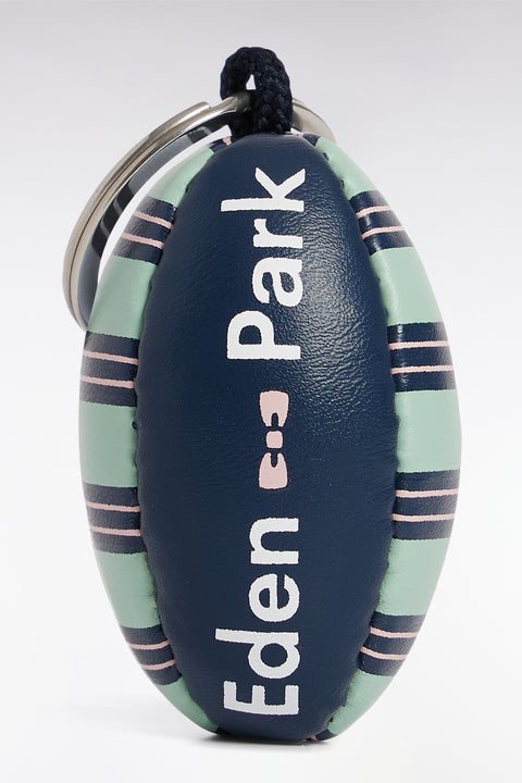 Porte-clés ballon de rugby à rayures vert d'eau et marine - Image 1
