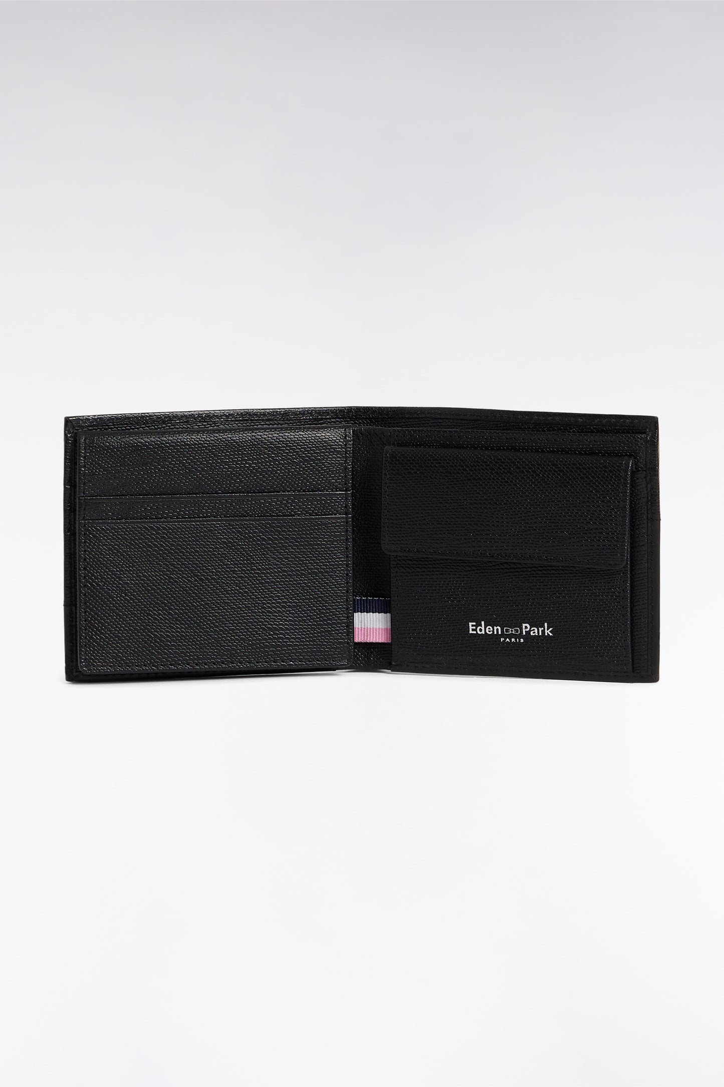 Portefeuille format italien bimatière en cuir noir