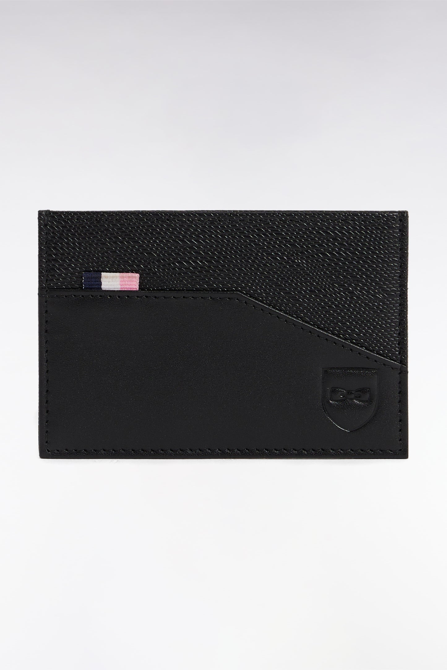 Dual-material card holder in black leather