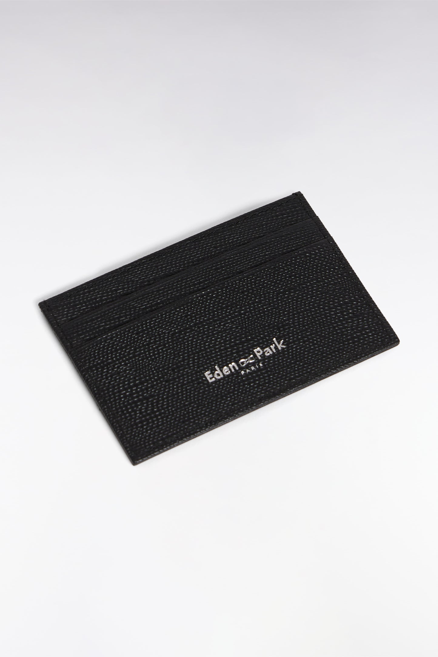 Dual-material card holder in black leather