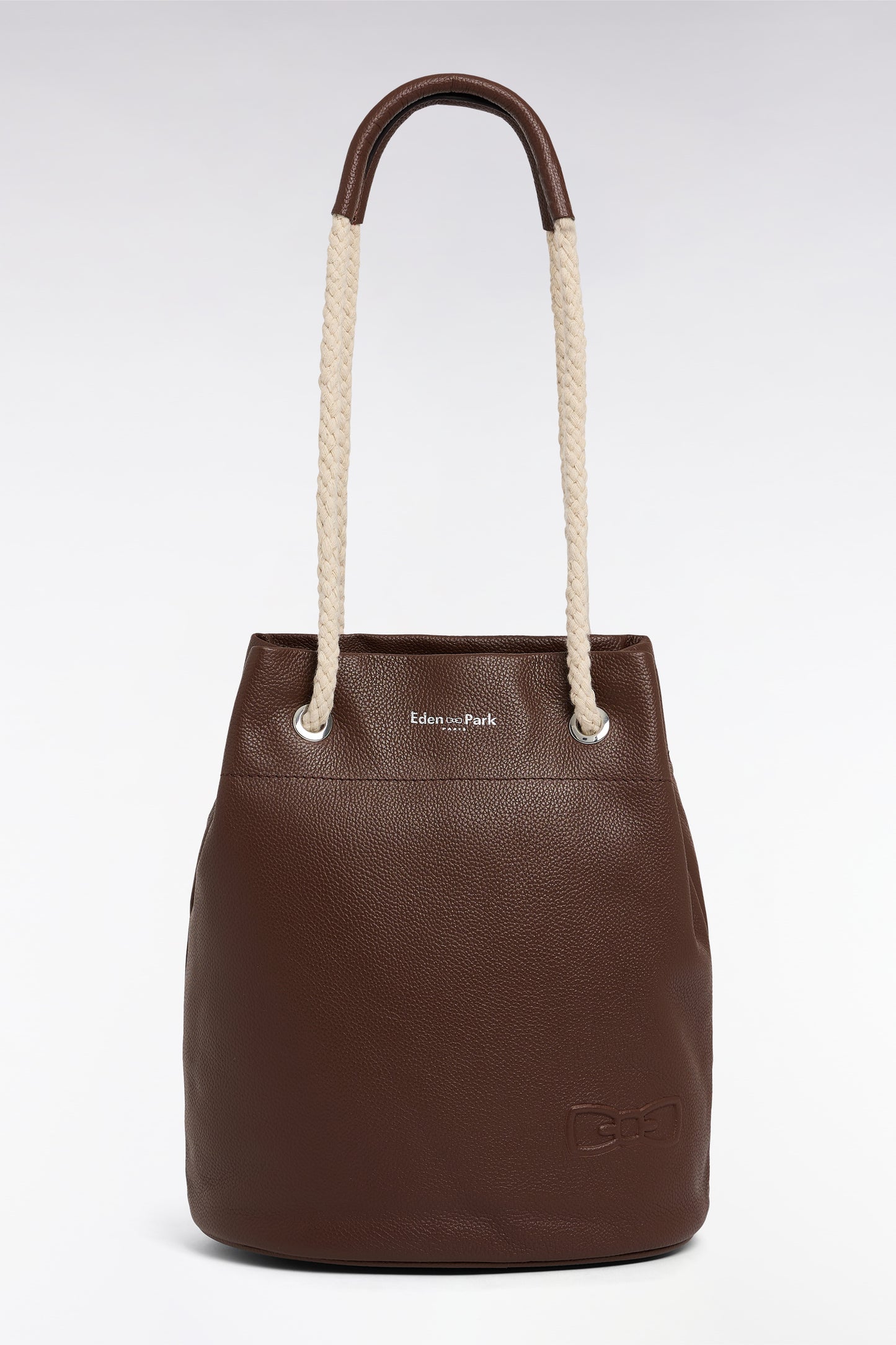 Brown leather bucket bag