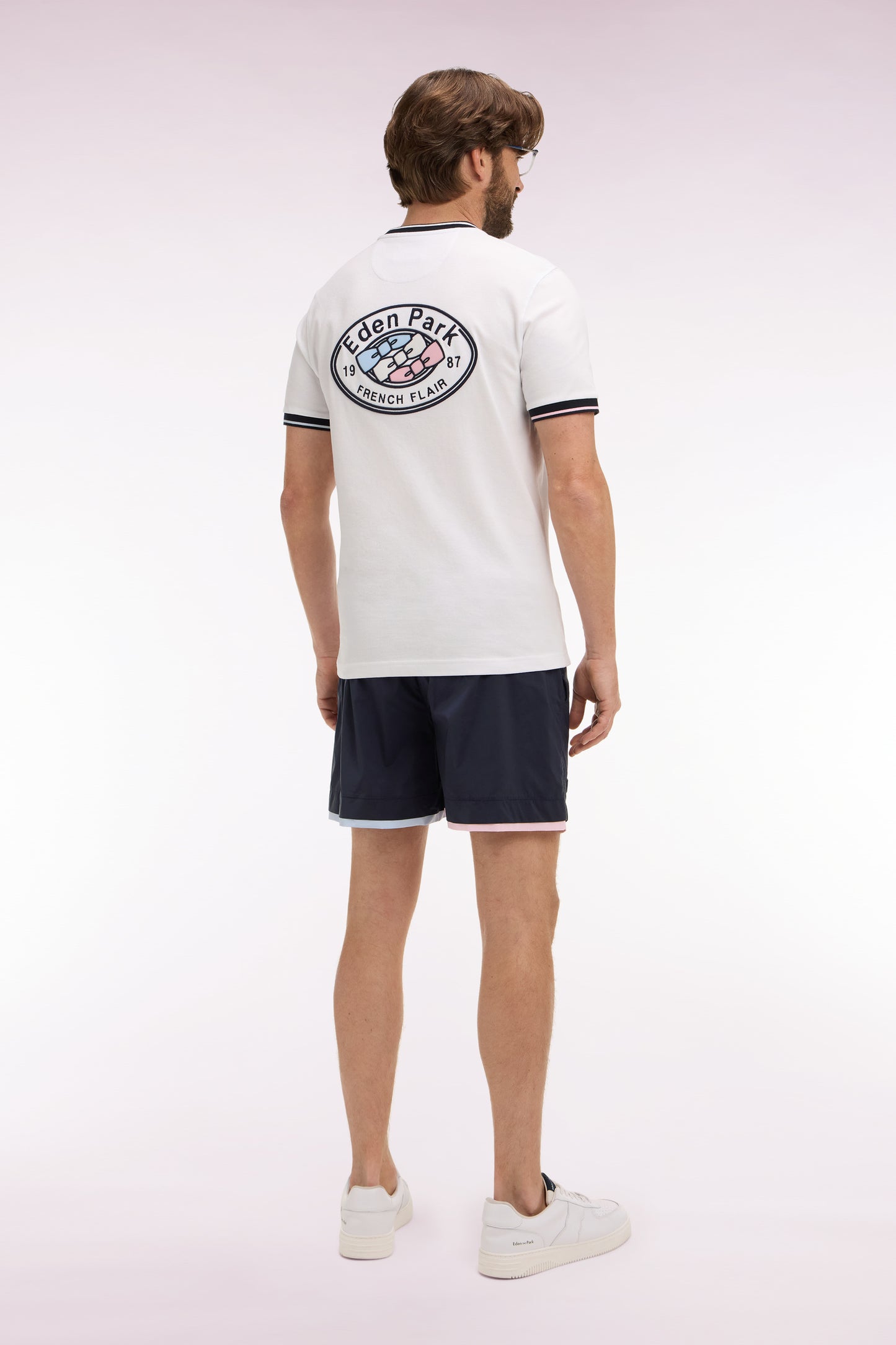 Maillot de bain marine passepoils contrastés