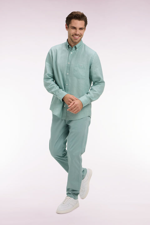 Pantalon chino regular en coton stretch vert d'eau - Image 1