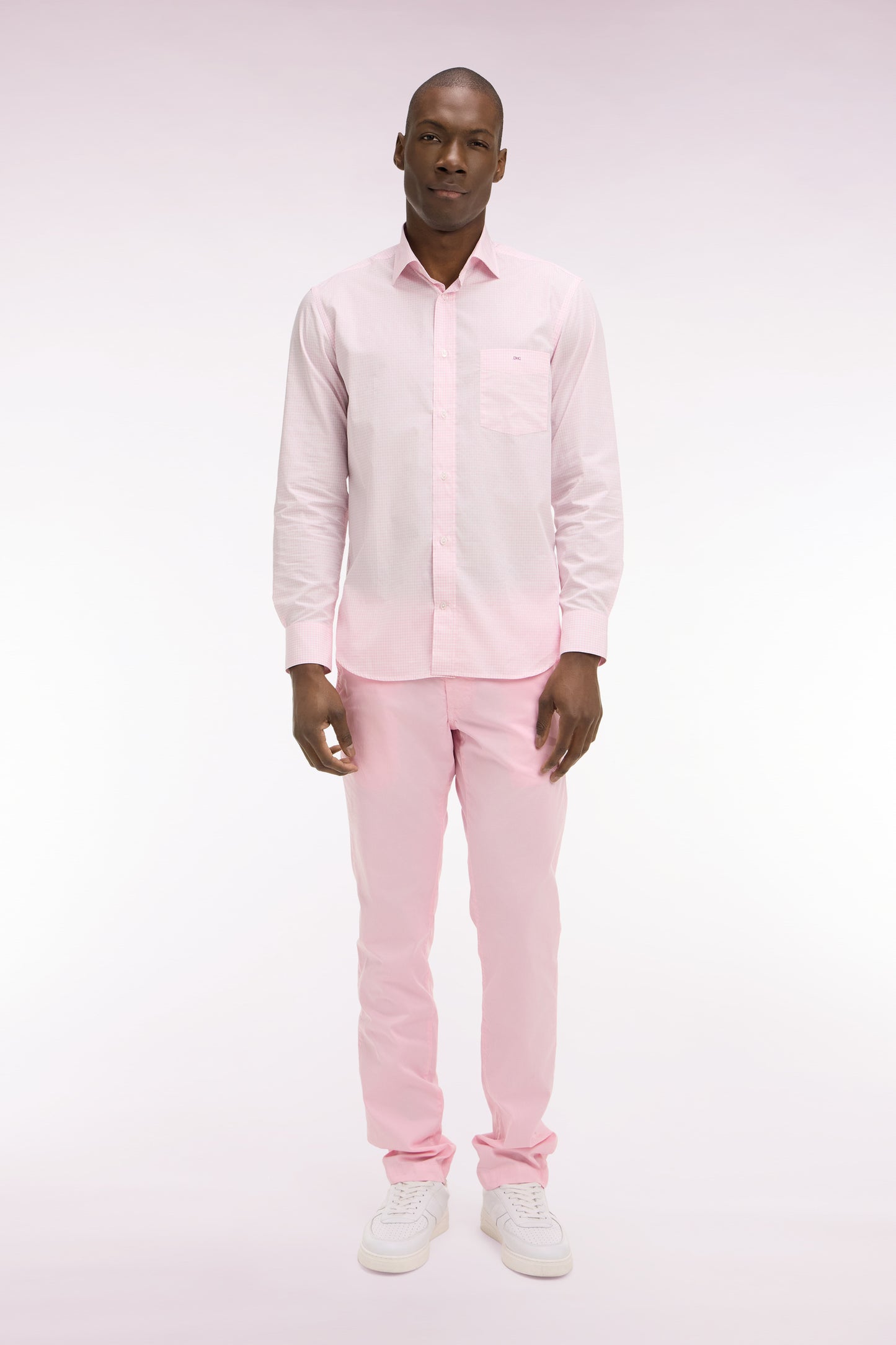 Pantalon chino en coton stretch rose coupe slim
