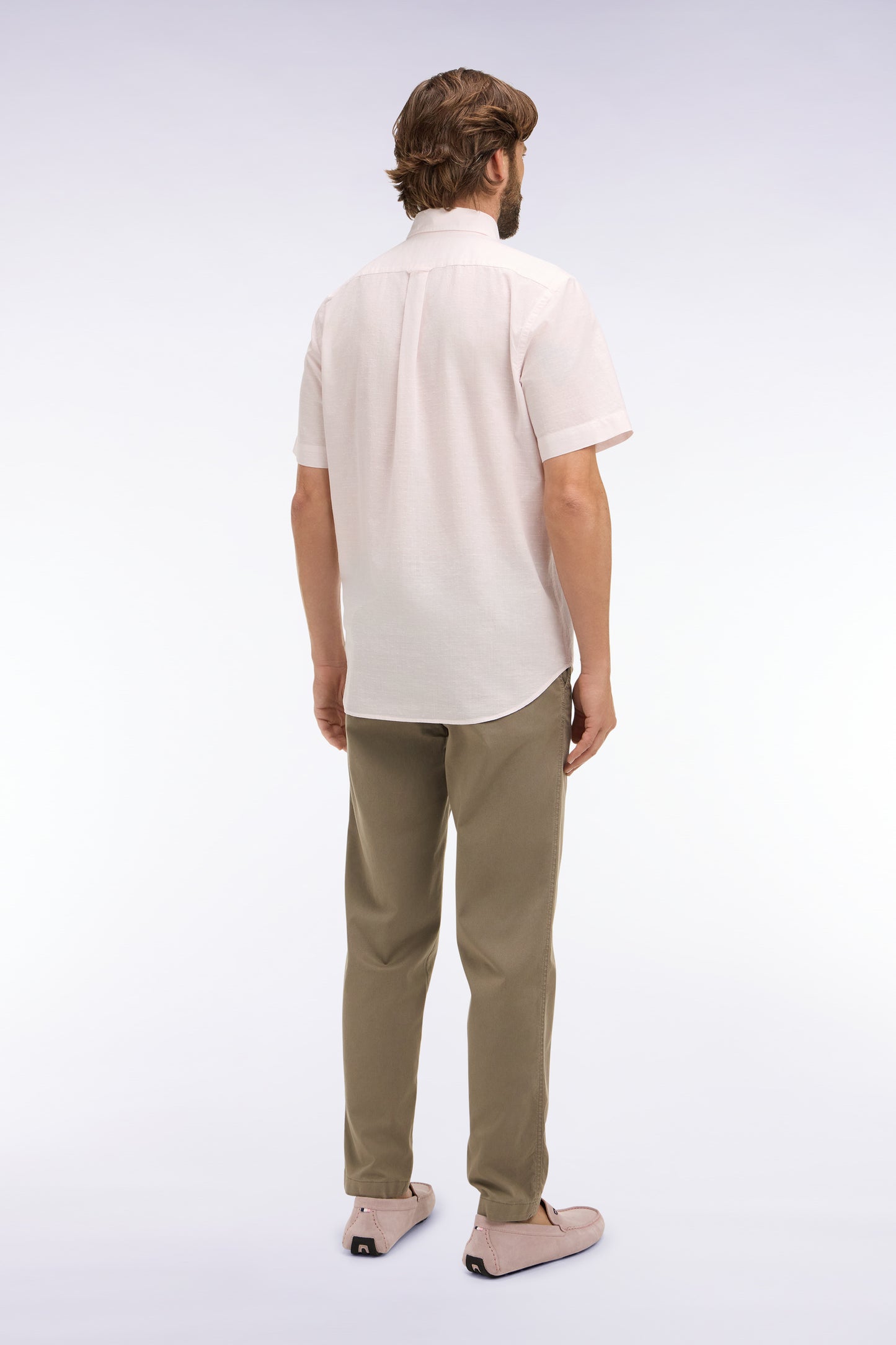 Pantalon chino taille élastique en coton et lyocell beige