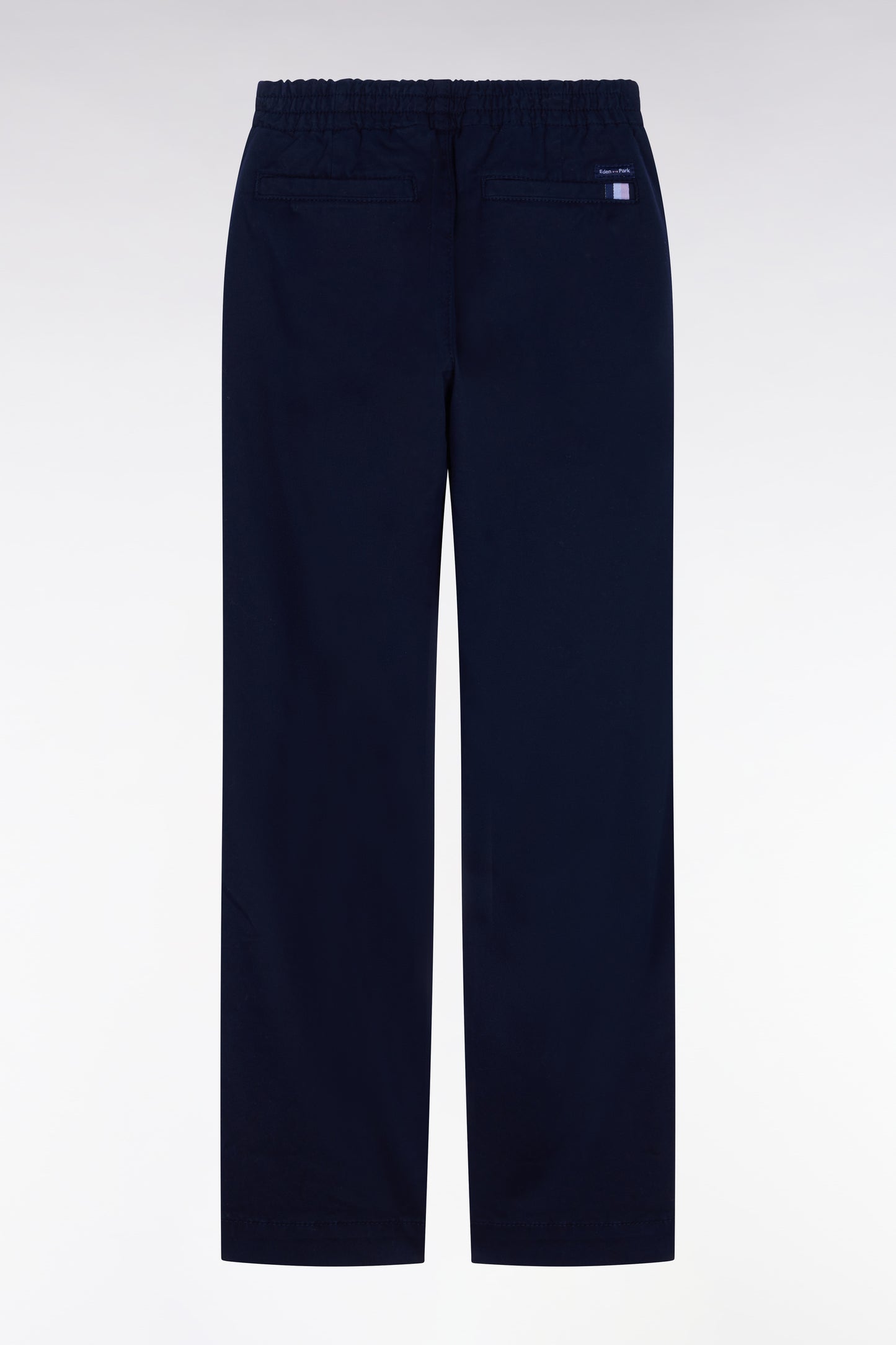 Pantalon chino à taille élastiquée en coton stretch marine
