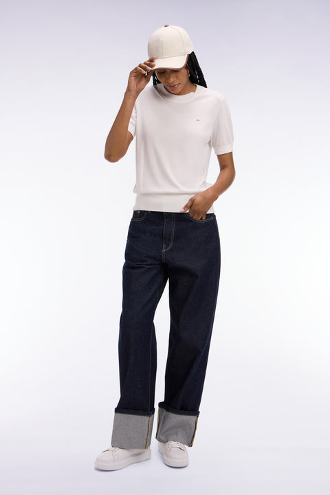 Jean en denim brut coupe droite large à revers cousu - Image 1