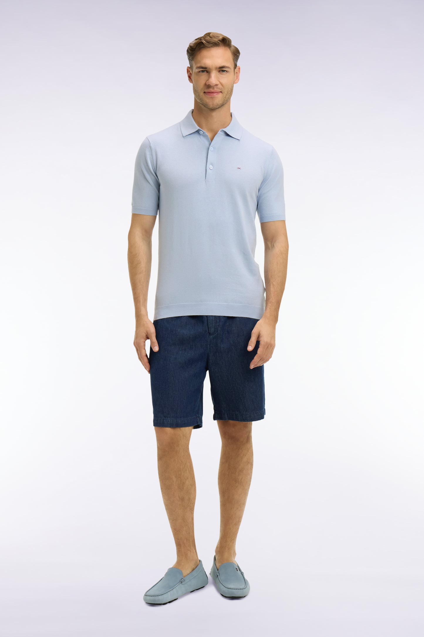 Bermuda shorts with elasticated waist in navy chambray