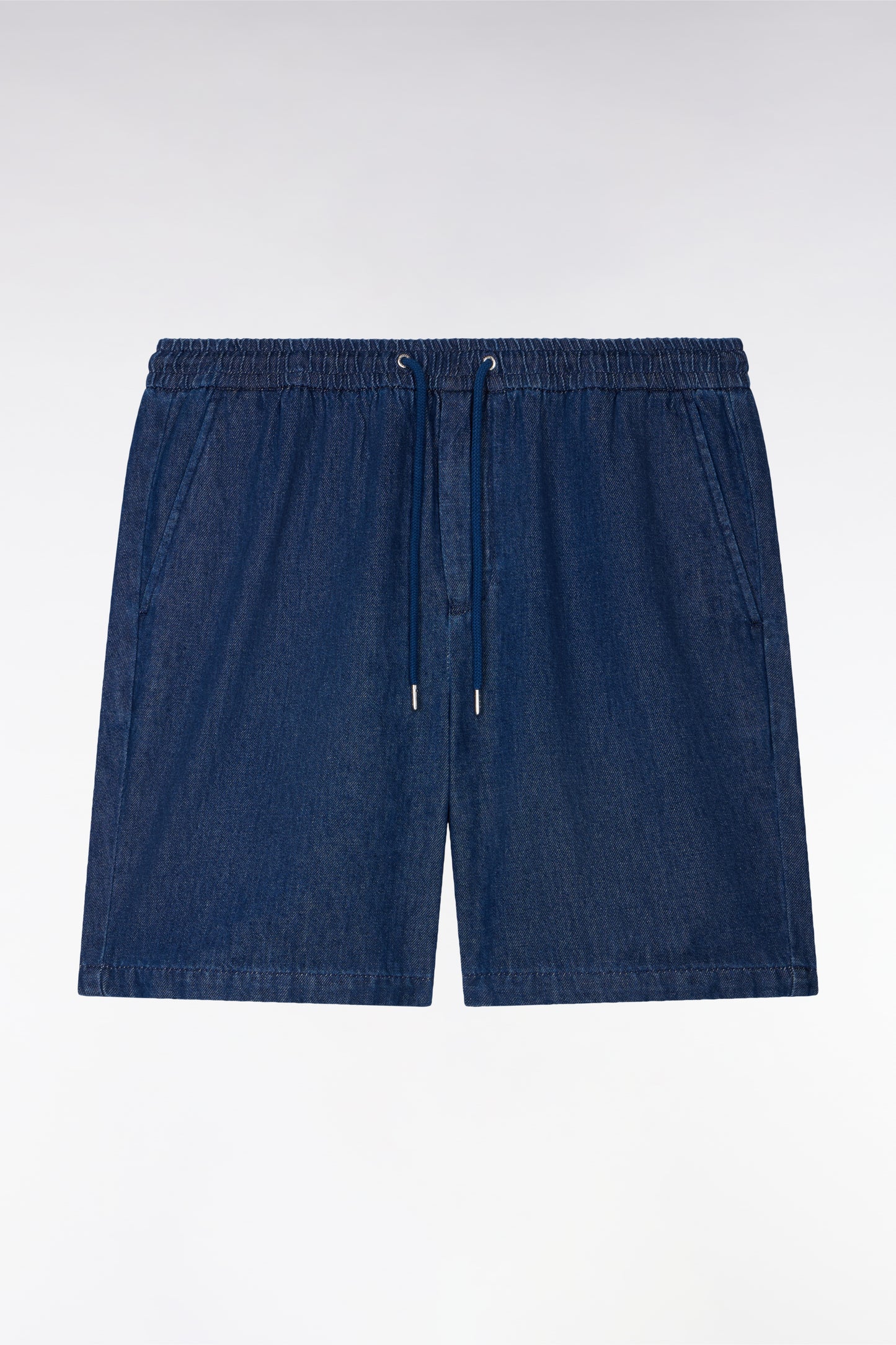 Bermuda shorts with elasticated waist in navy chambray