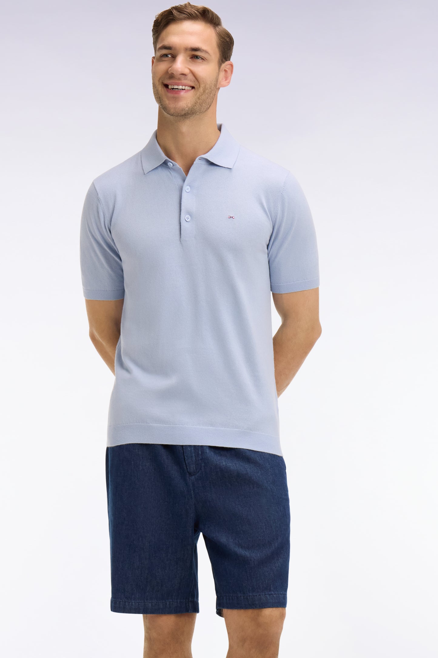 Bermuda shorts with elasticated waist in navy chambray