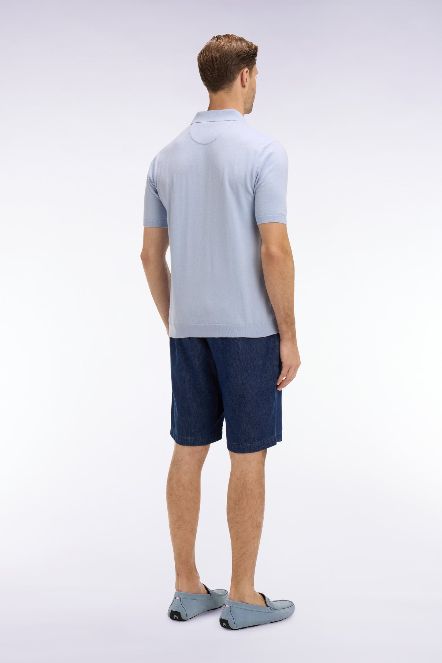 Bermuda shorts with elasticated waist in navy chambray