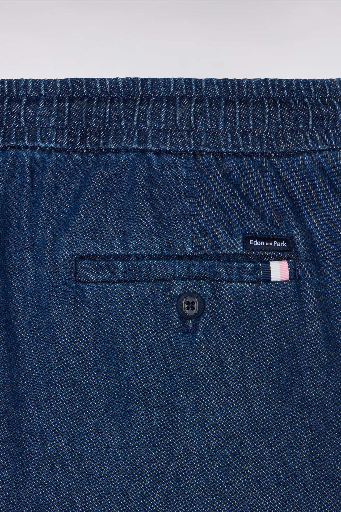 Modern fit blue chambray elasticated waist pants