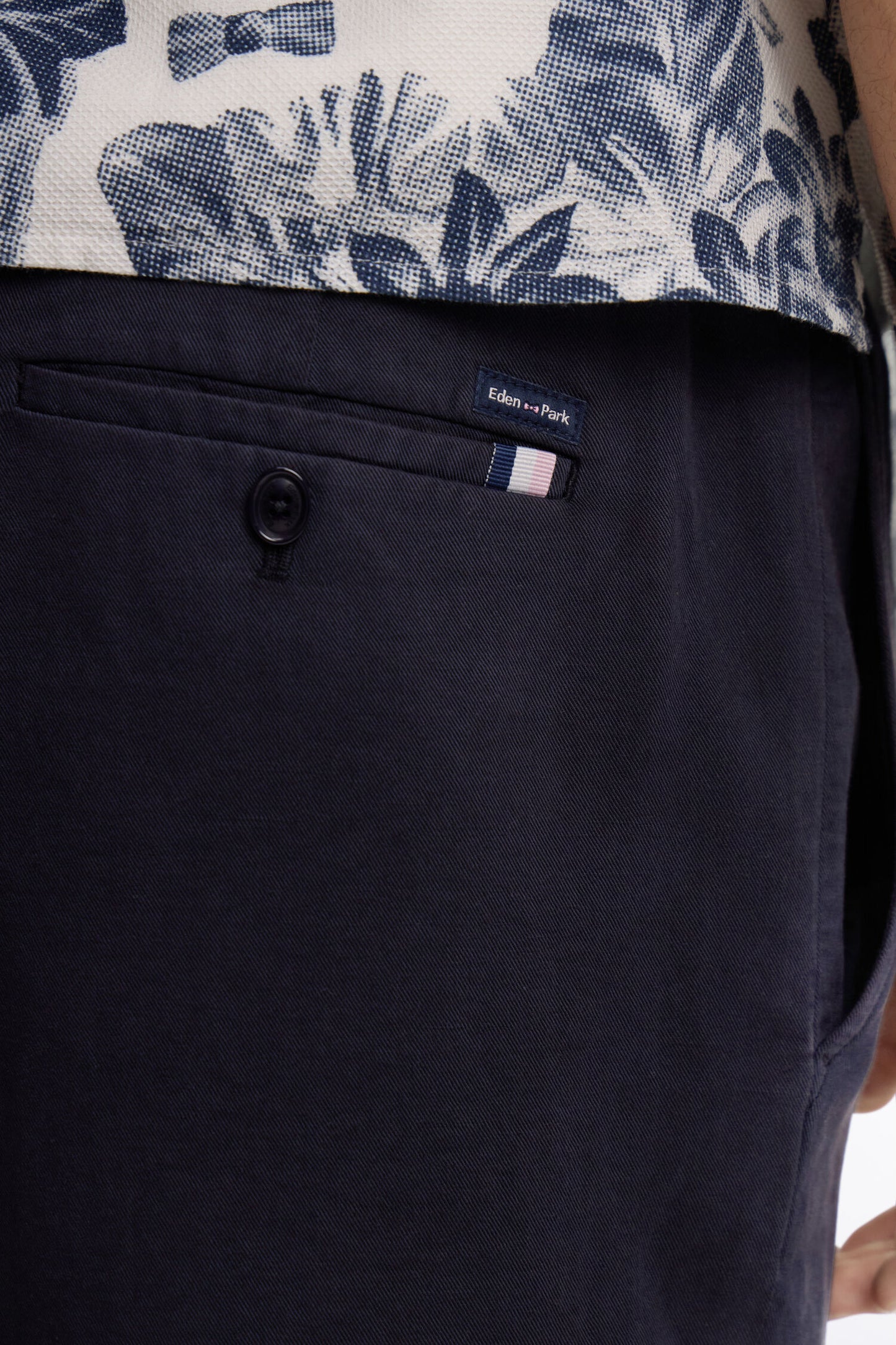 Pantalon en coton lin et lyocell marine coupe Modern