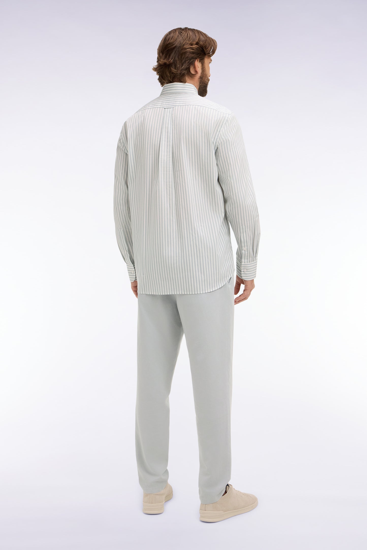 Pantalon en coton lin et lyocell gris clair coupe Modern