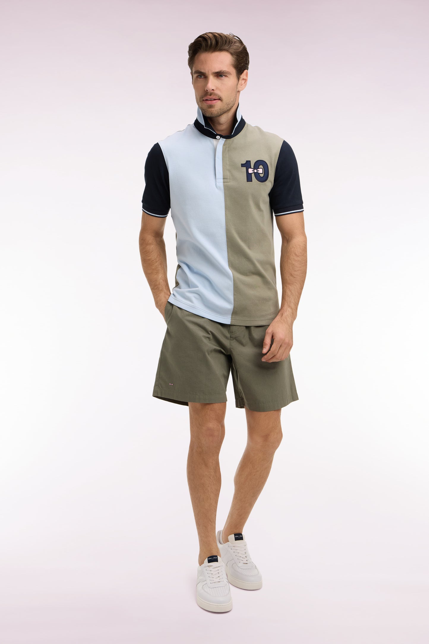 Short en popeline de coton kaki