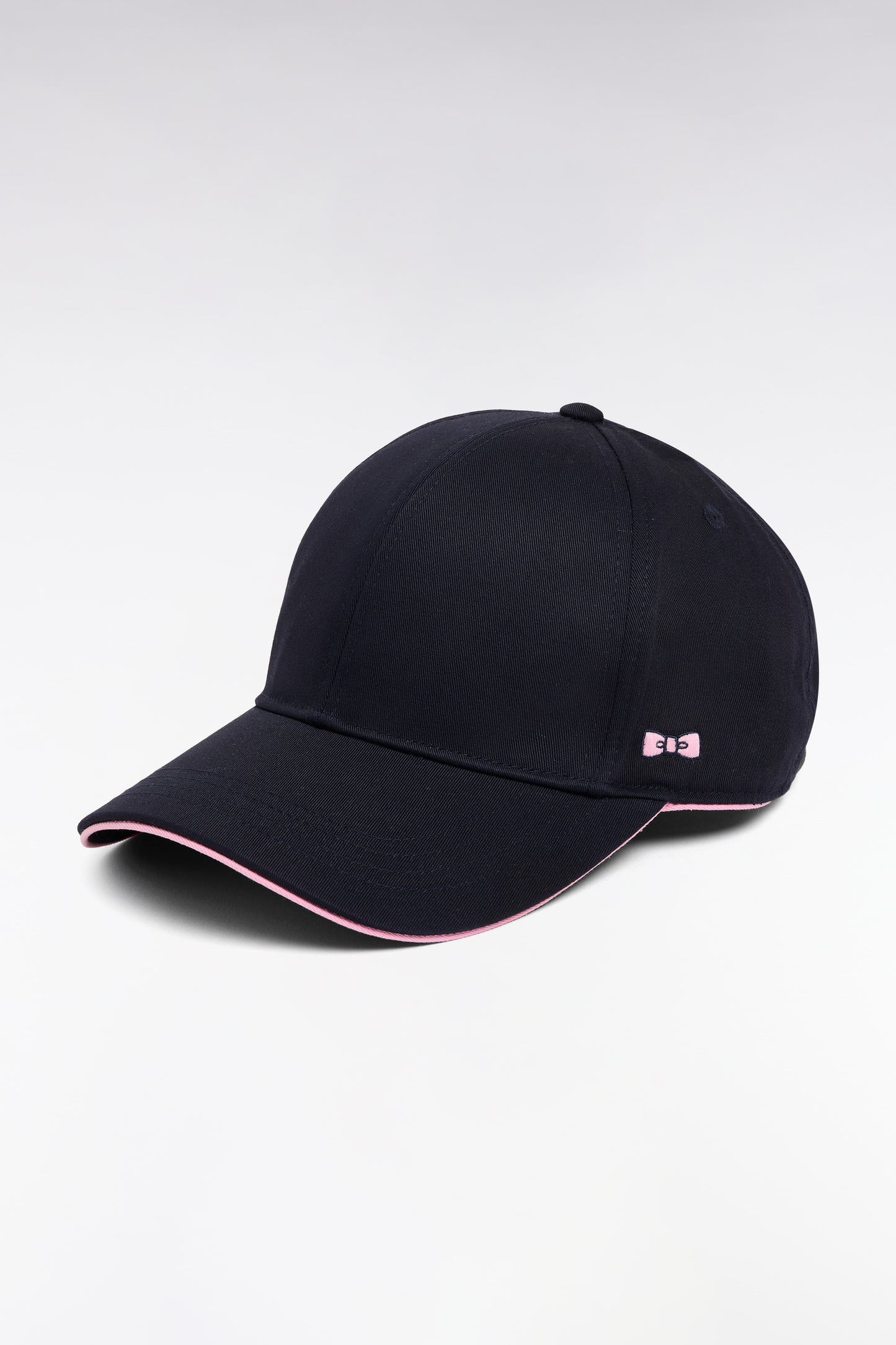 Casquette en twill de coton marine passepoil rose