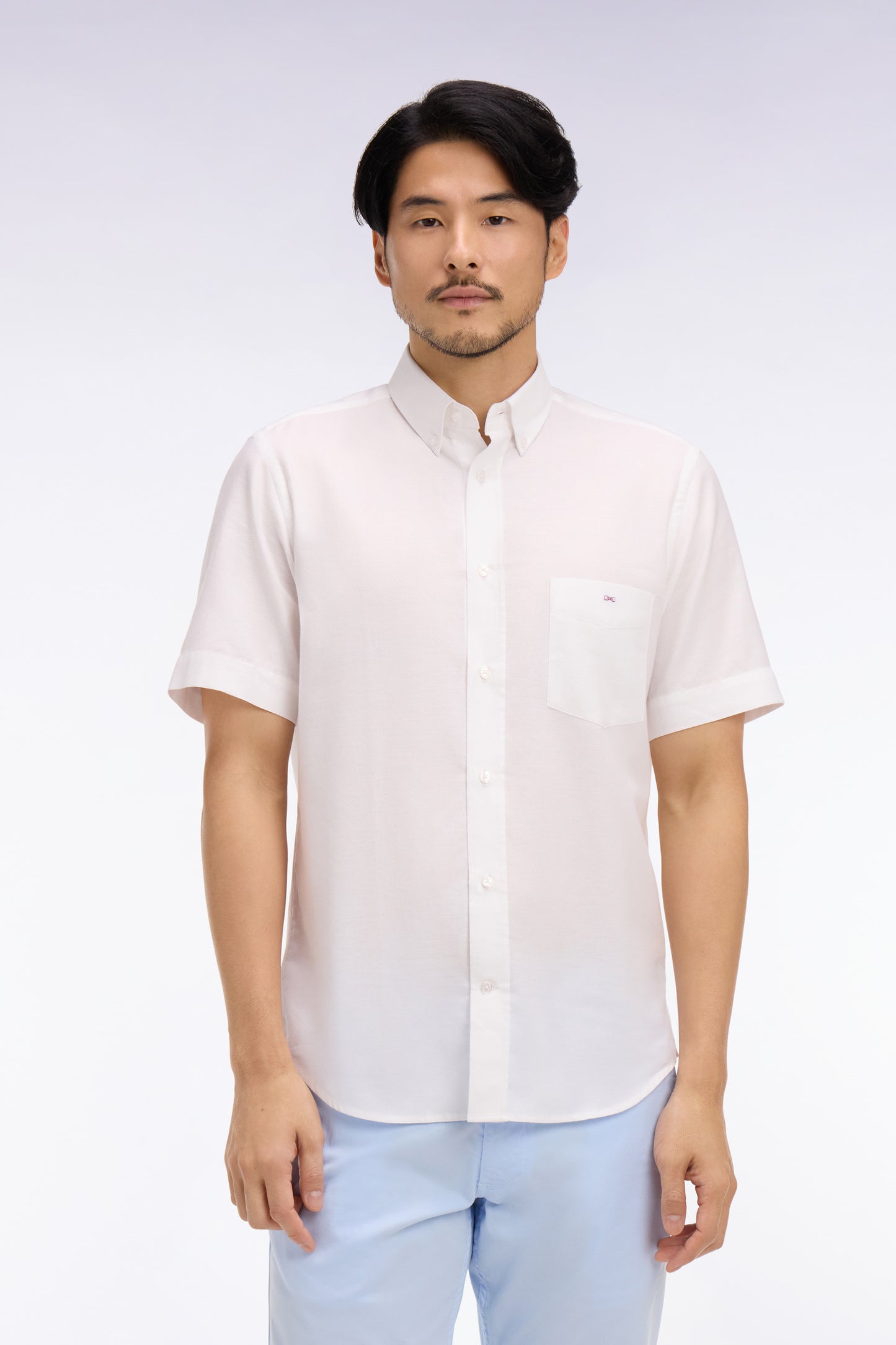 Chemise à manches courtes en piqué coton blanc