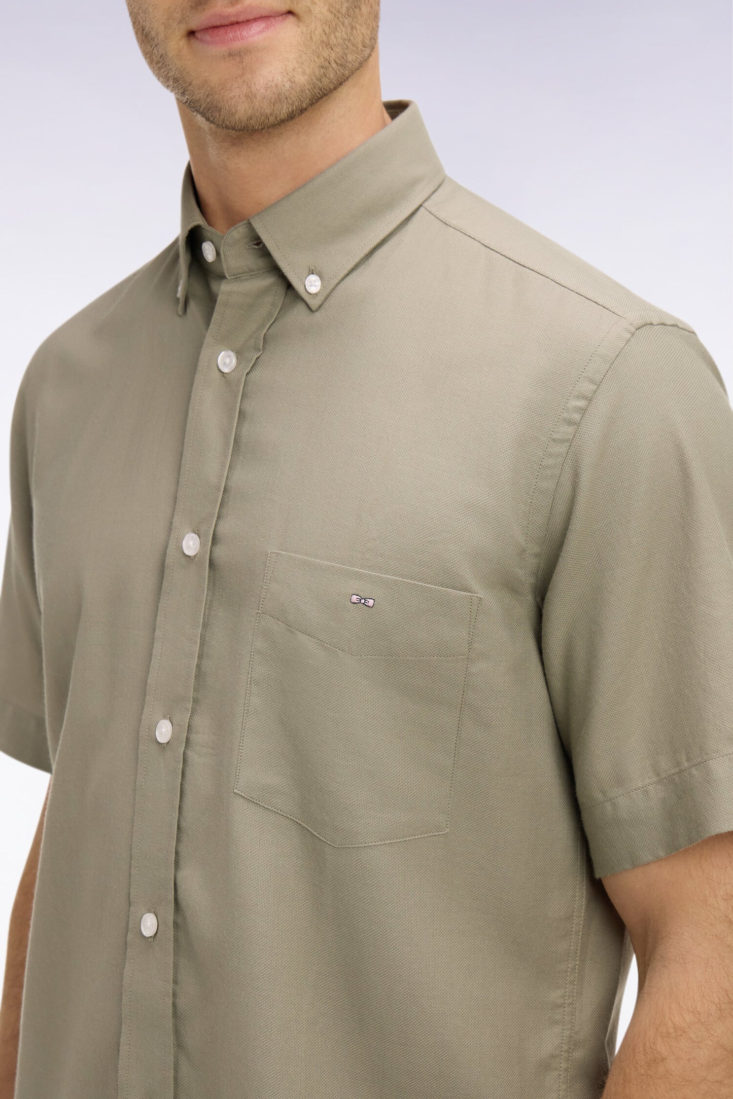 Chemise à manches courtes en piqué coton kaki