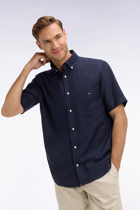 Chemise à manches courtes en piqué coton marine - Image 1