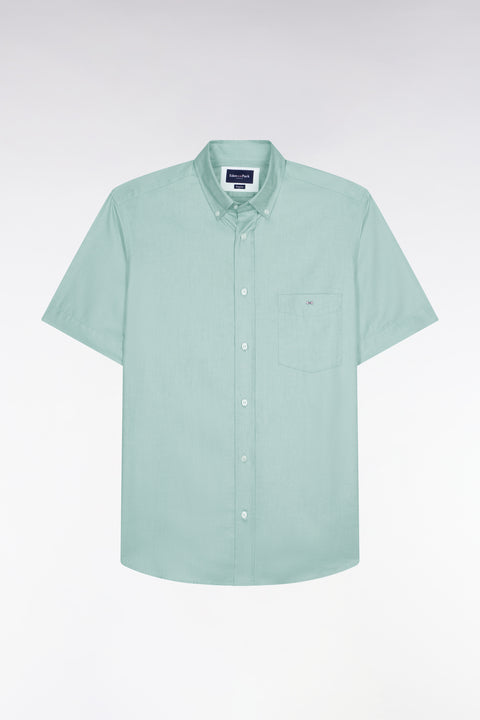 Chemise à manches courtes en coton fil teint vert d'eau - Image 2