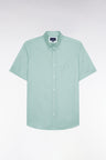 Chemise à manches courtes en coton fil teint vert d'eau