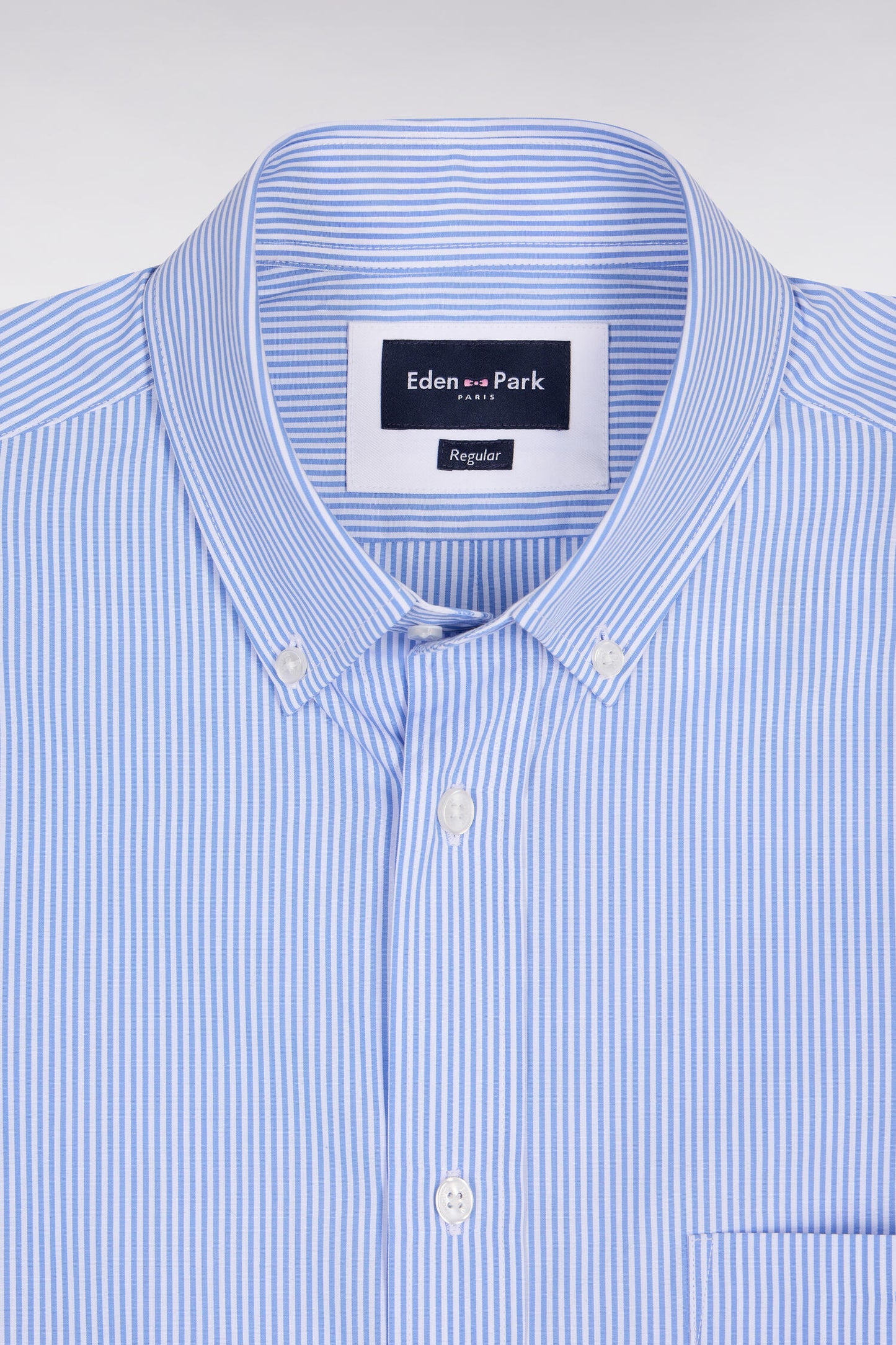 Chemise à manches courtes en coton à rayures bâtons bleu ciel