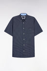 Chemise à manches courtes en coton marine à micromotifs bleu ciel
