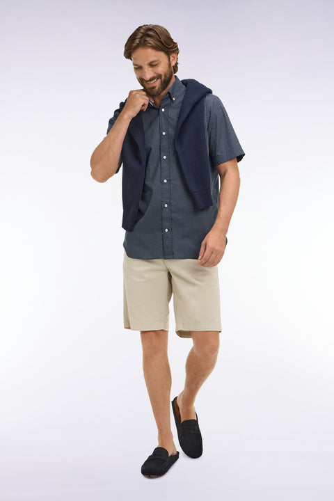 Chemise à manches courtes en coton marine à micromotifs bleu ciel - Image 1