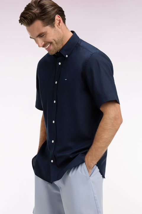 Chemise à manches courtes en coton marine broderie dos - Image 3