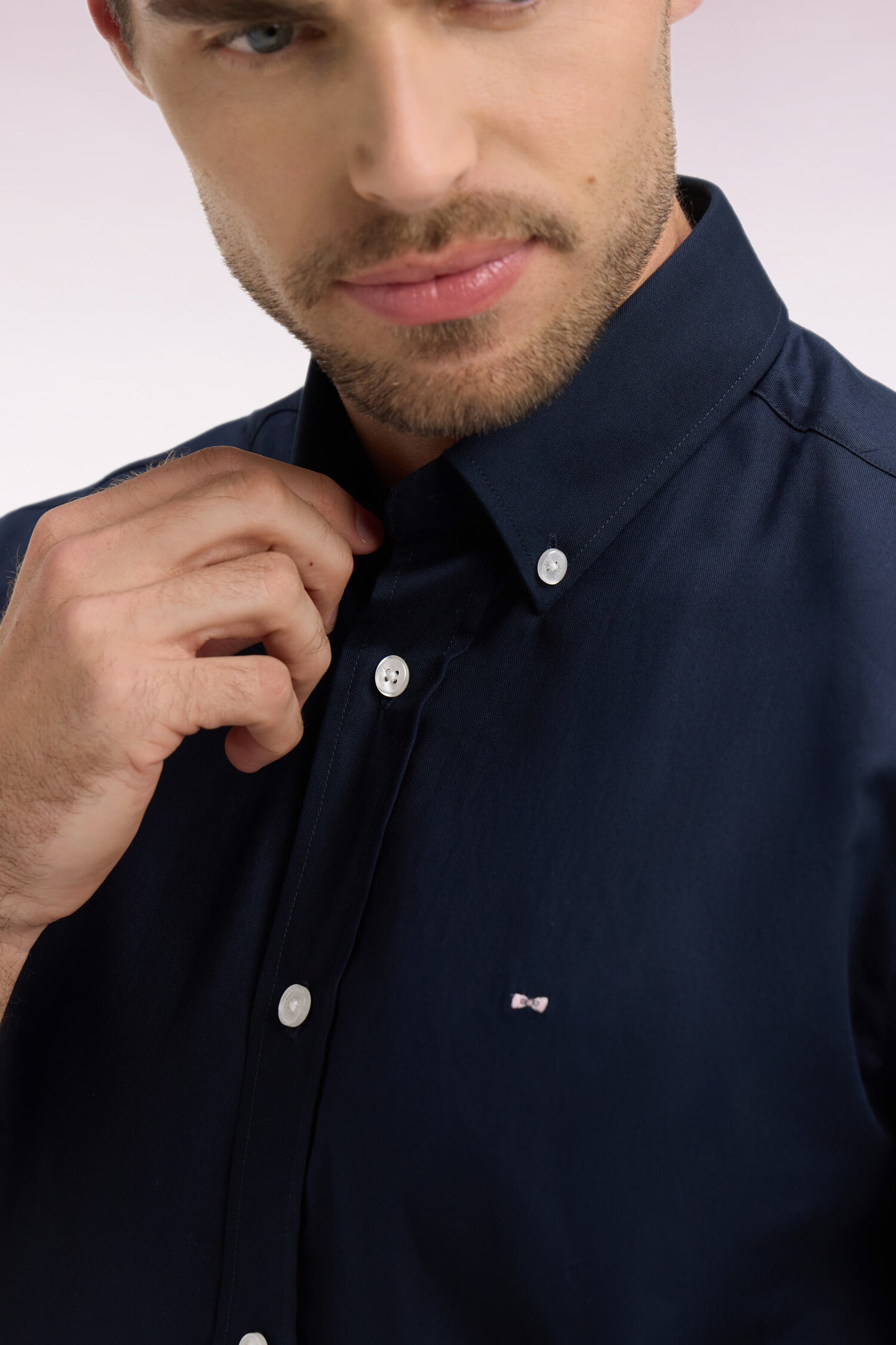 Chemise à manches courtes en coton marine broderie dos
