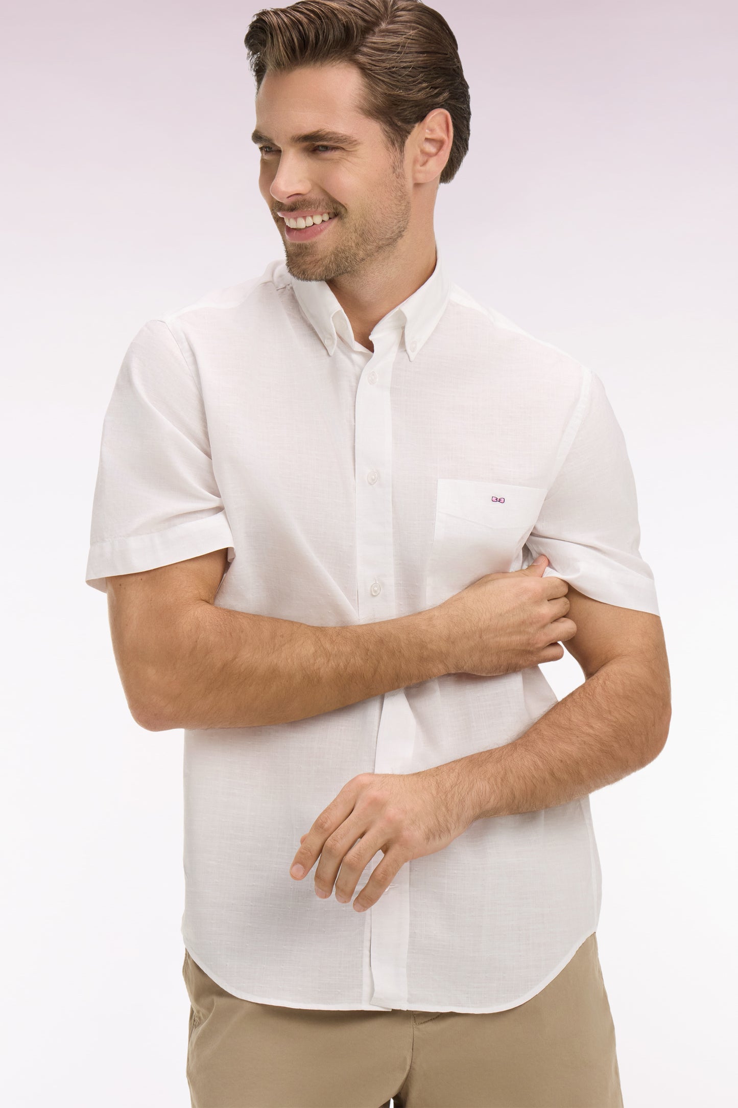 Chemise à manches courtes en coton jacquard blanc