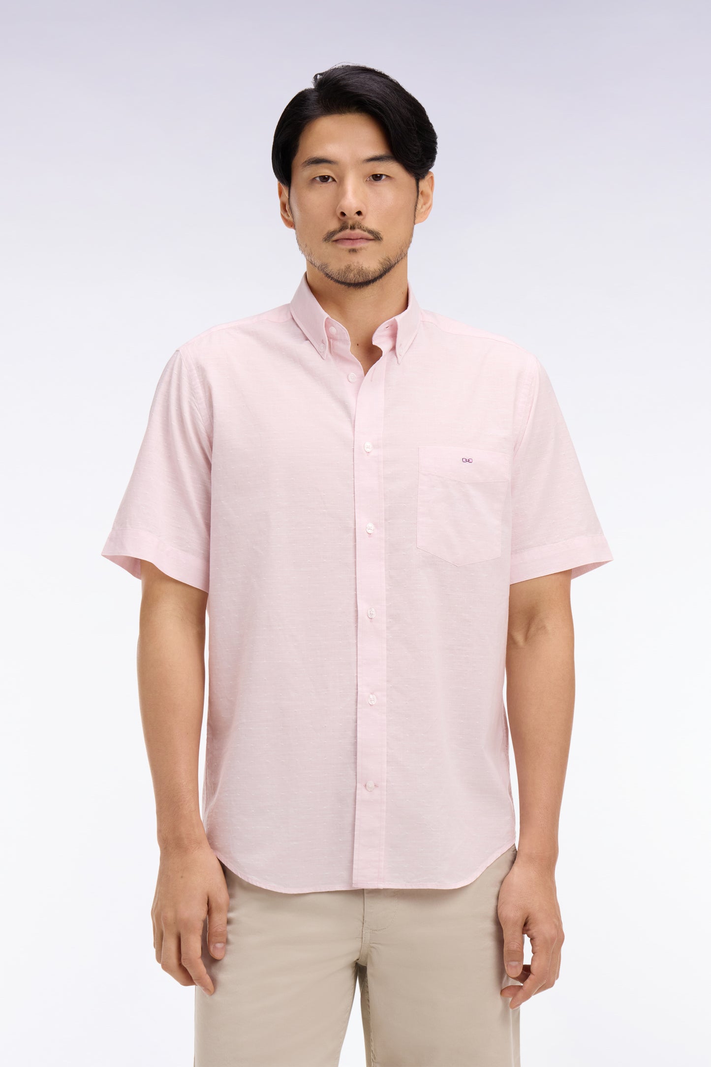 Chemise à manches courtes en coton jacquard rose