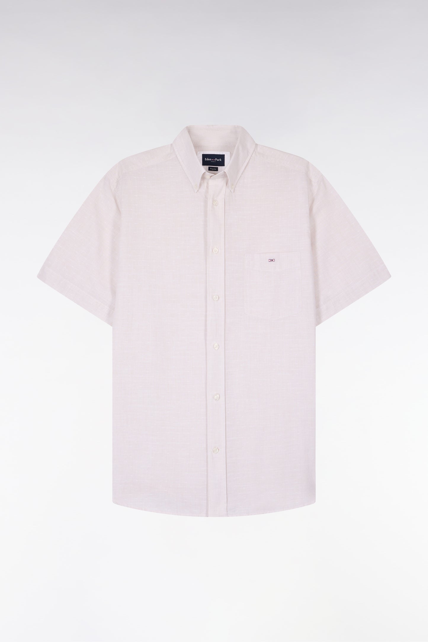 Chemise à manches courtes en coton jacquard rayé grège