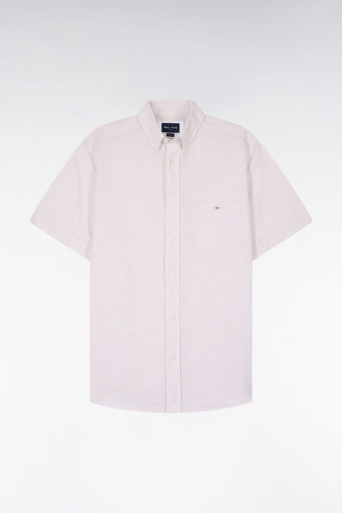 Chemise à manches courtes en coton jacquard rayé grège - Image 2