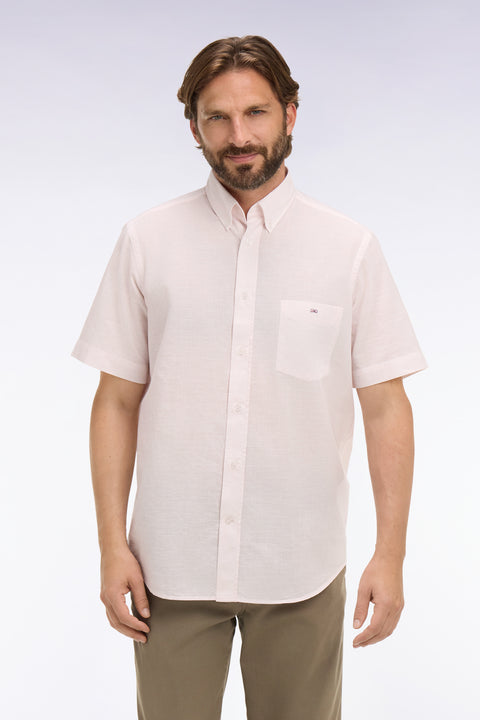 Chemise à manches courtes en coton jacquard rayé rose - Image 3