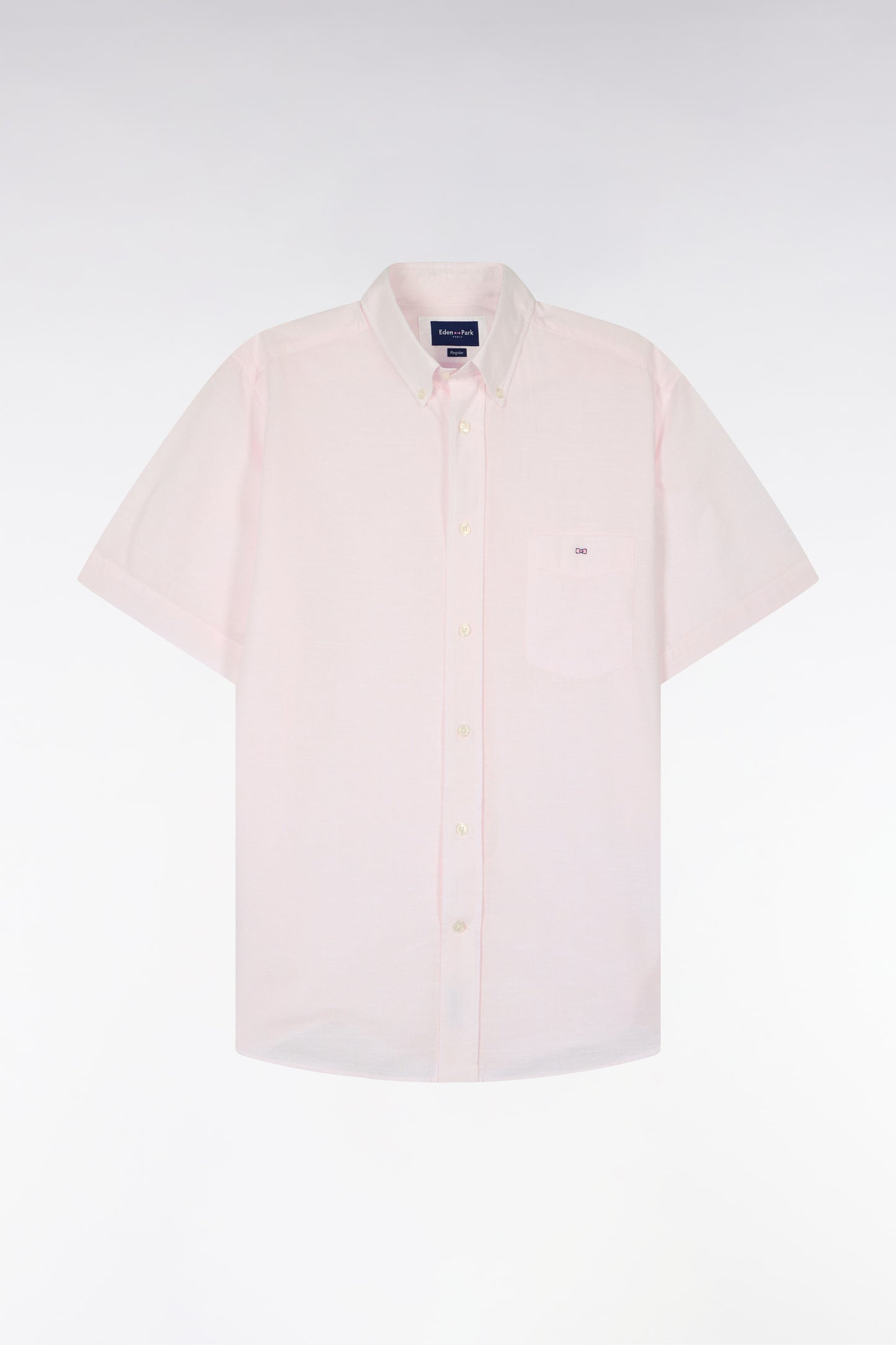 Chemise à manches courtes en coton jacquard rayé rose