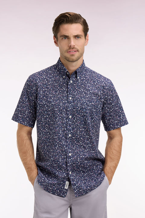 Chemise à manches courtes en popeline de coton à imprimé floral marine - Image 1