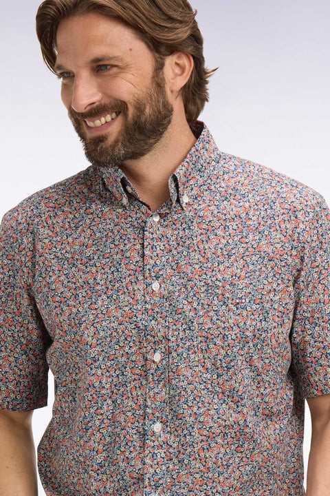 Chemise à manches courtes en coton orange à micromotif floral - Image 3