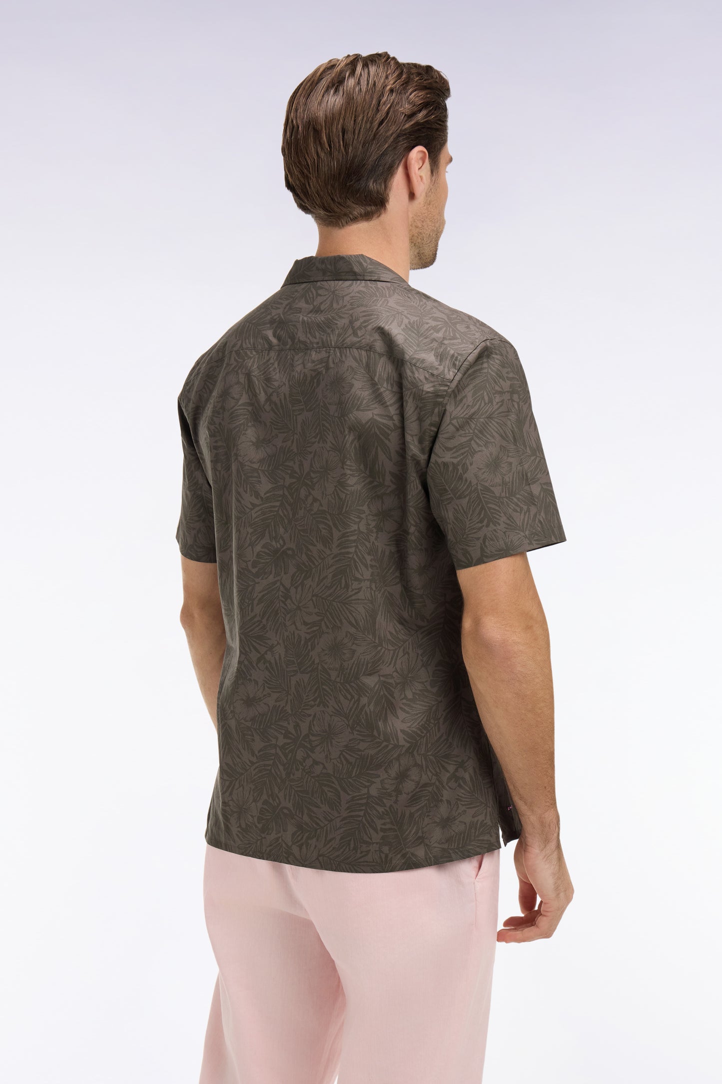 Chemise à manches courtes en coton Pima kaki imprimé végétal