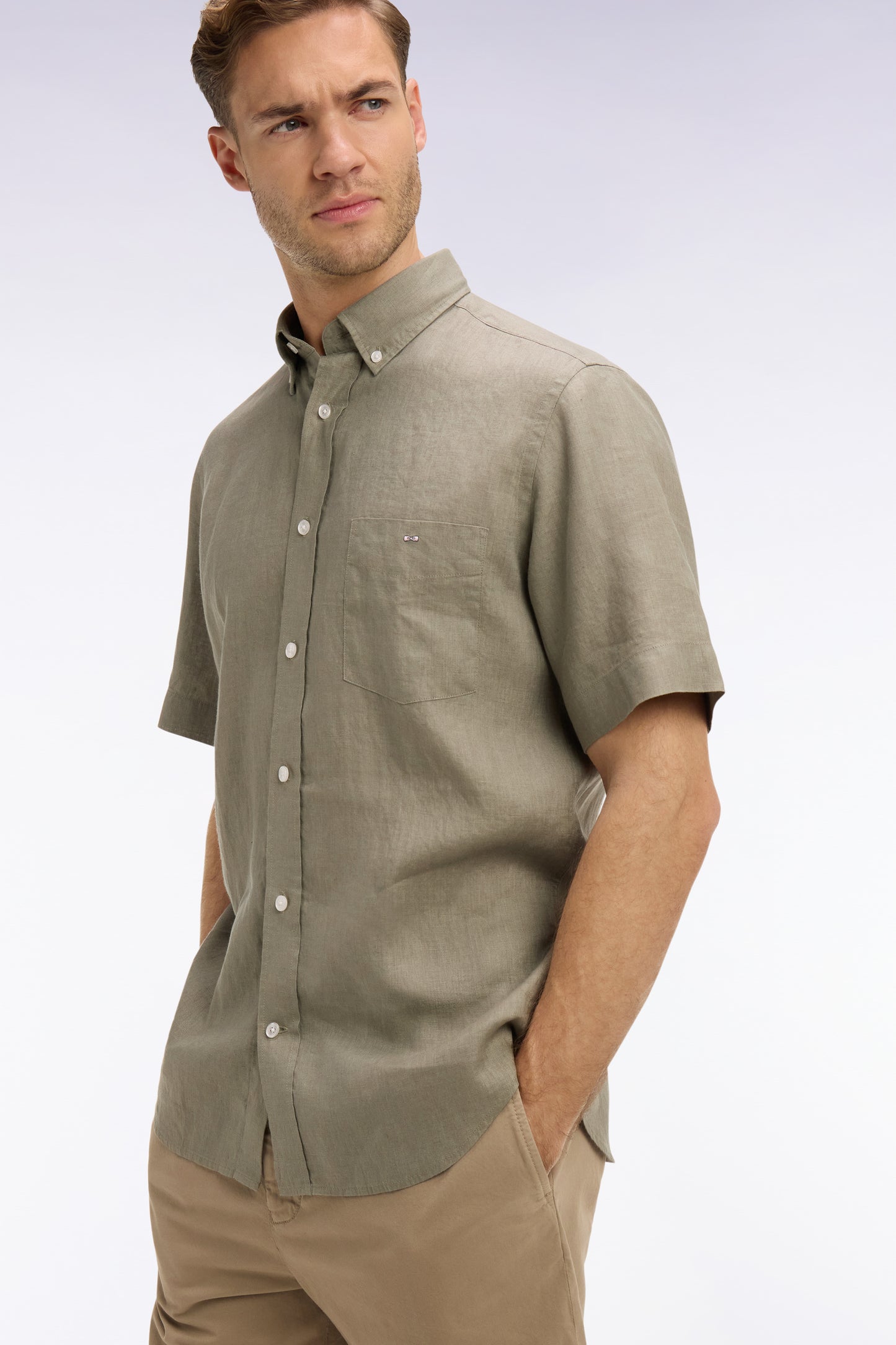 Chemise à manches courtes en lin marron