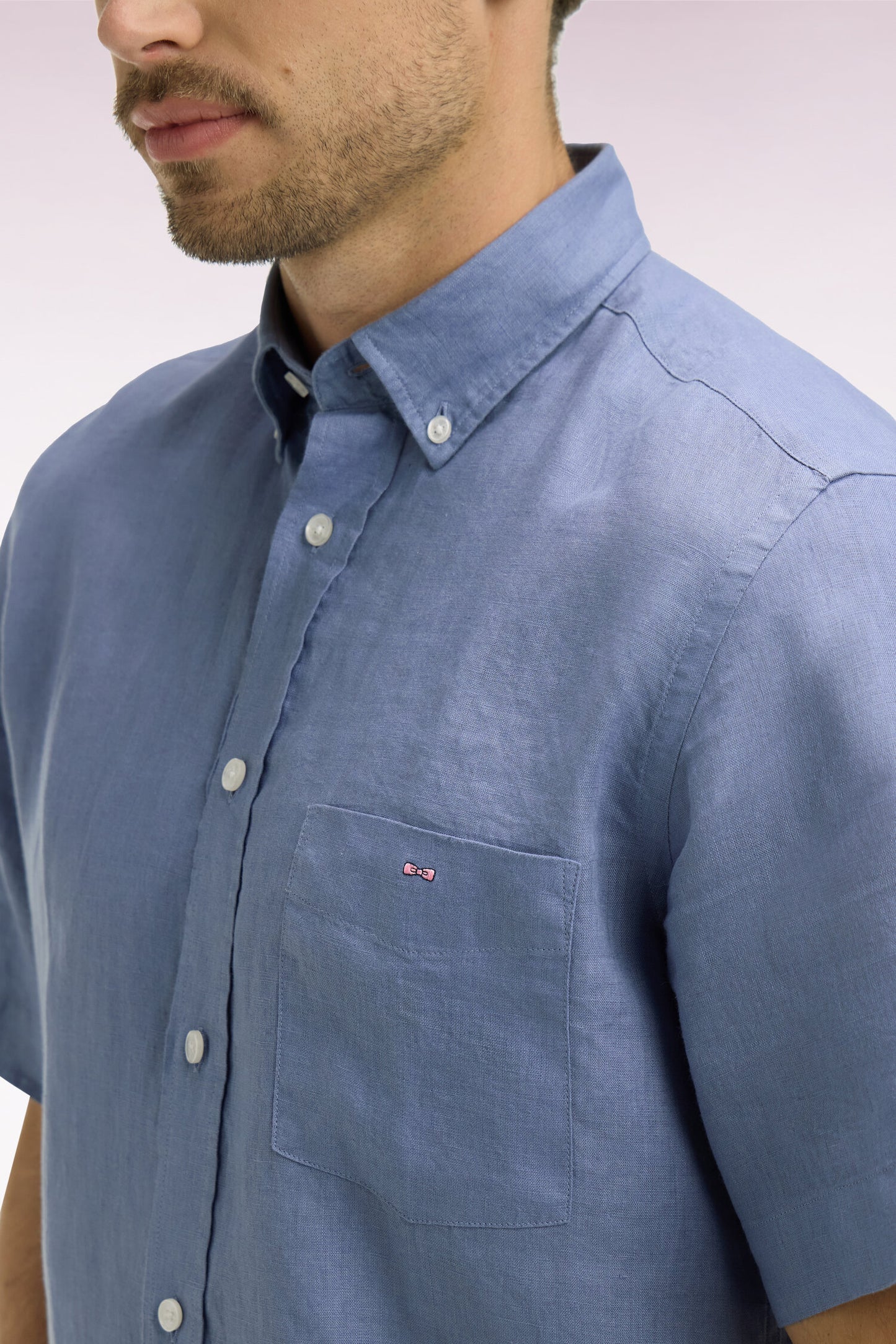 Chemise à manches courtes en lin bleu