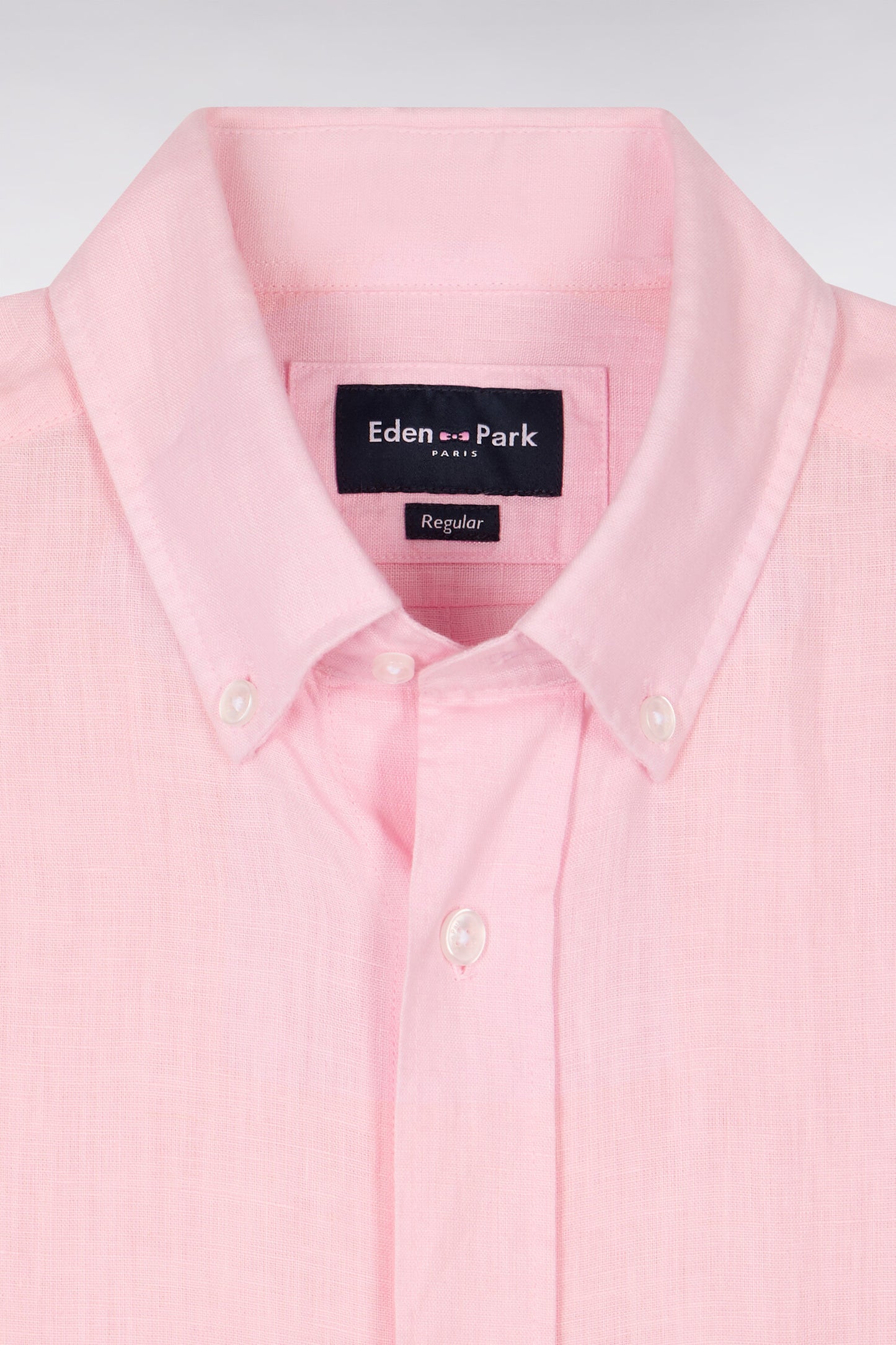 Chemise à manches courtes en lin rose clair