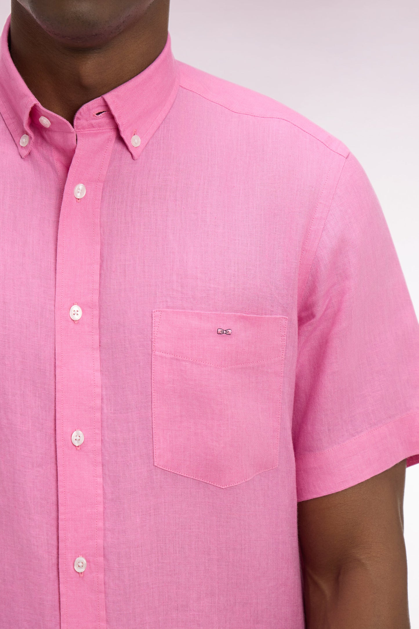 Chemise à manches courtes en lin rose