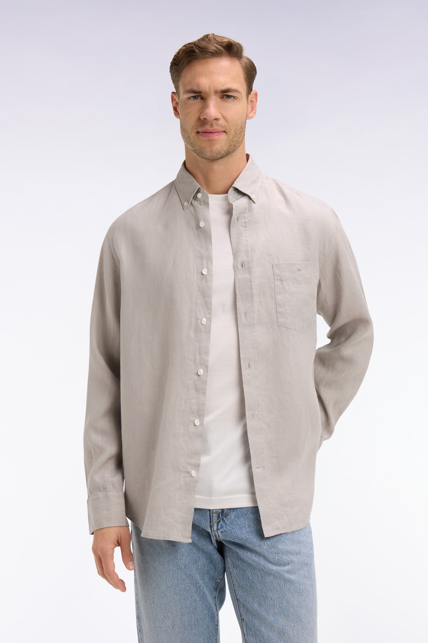 Chemise droite en lin gris