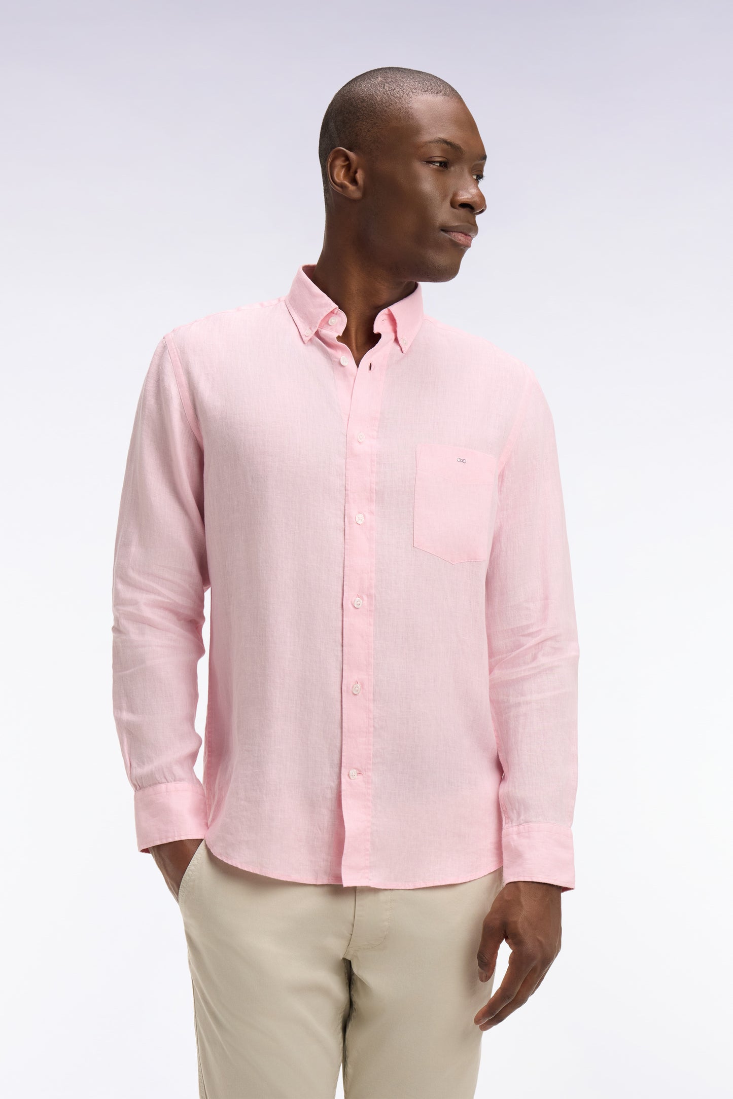 Chemise droite en lin rose clair
