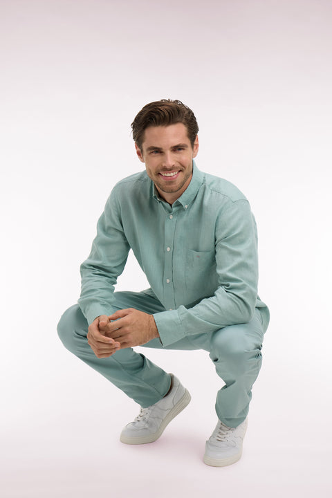 Chemise droite en lin vert d'eau - Image 1