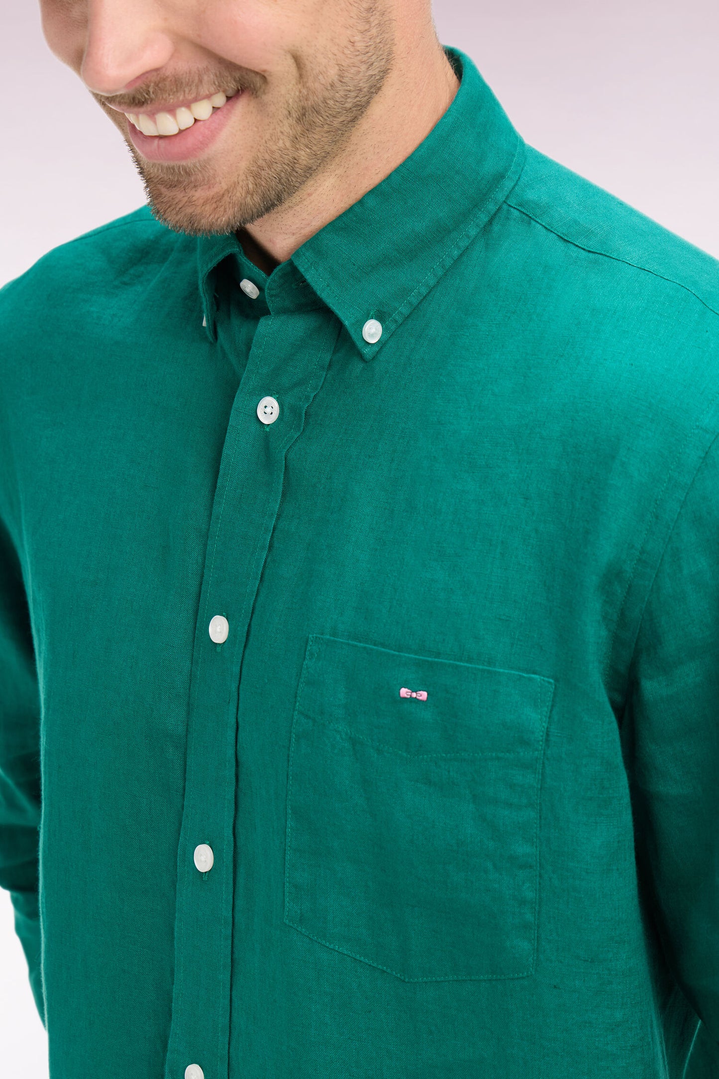 Chemise droite en lin vert menthe