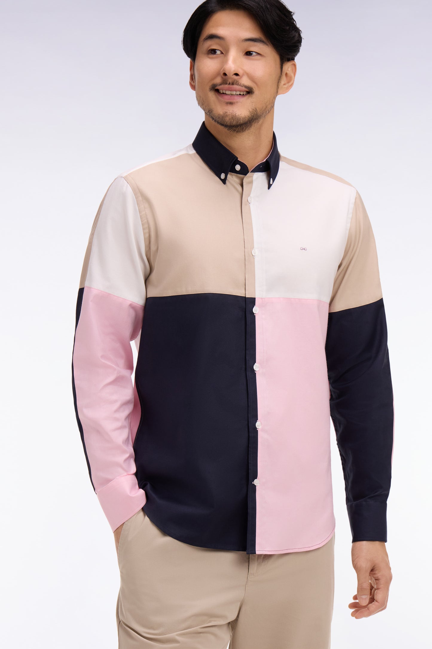 Chemise en coton rose colorblock
