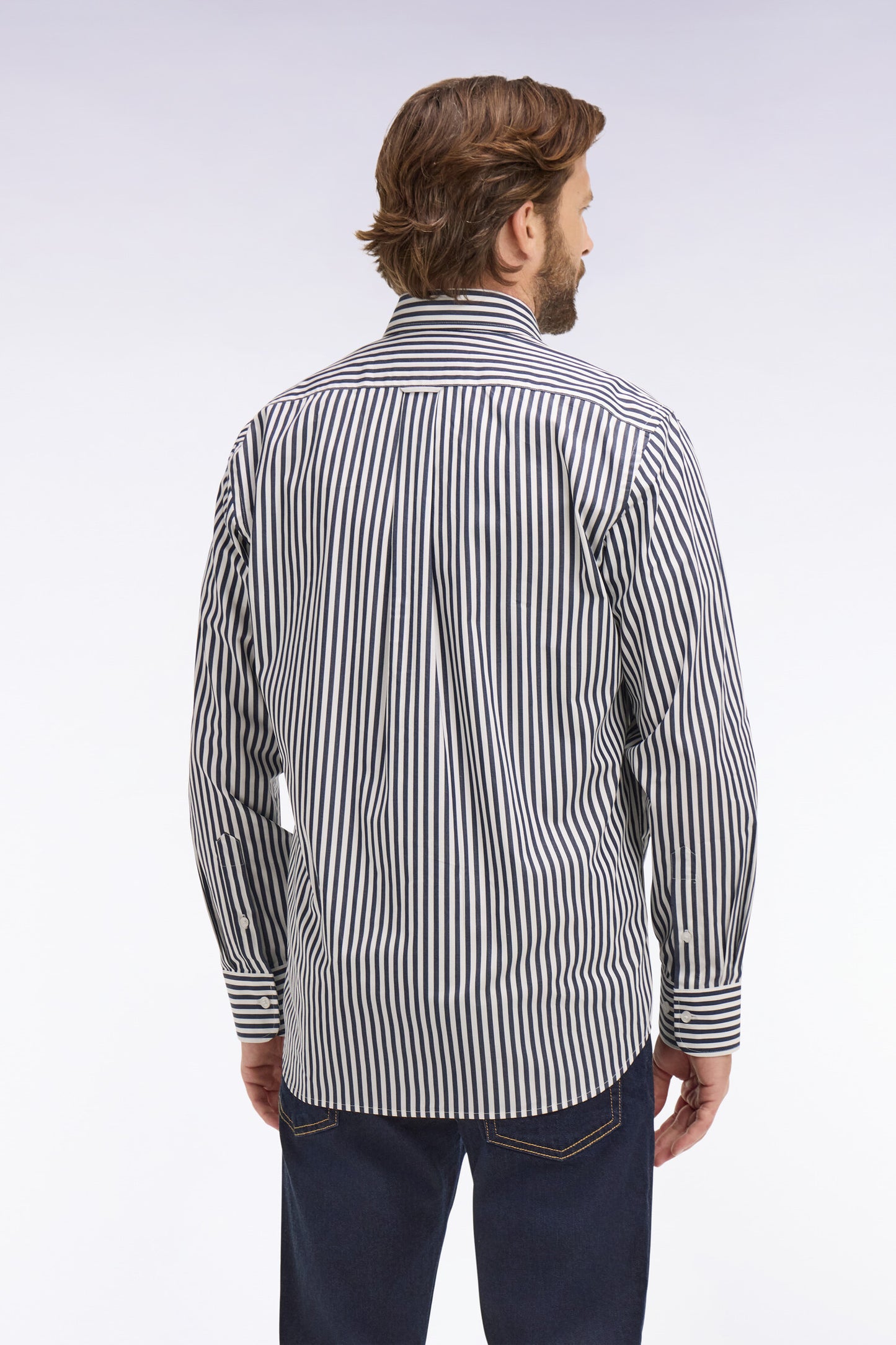 Chemise en coton marine à rayures bâtons