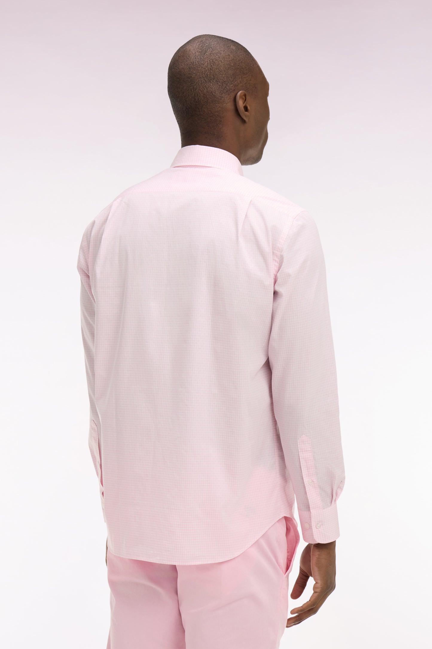 Chemise en coton dobby à carreaux rose coupe regular